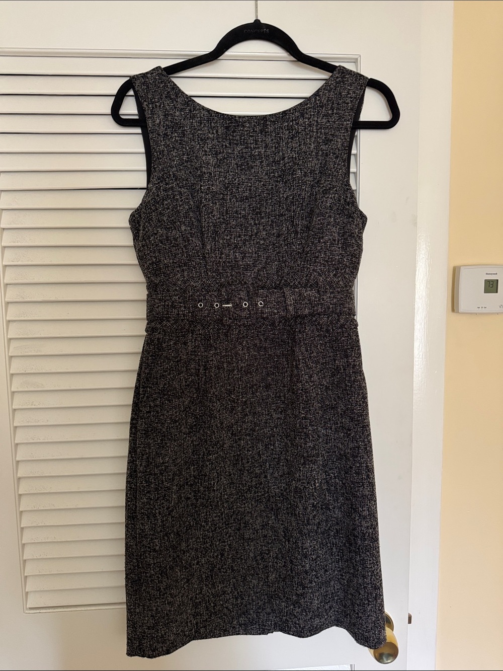 Banana Republic Black and Gray Tweed Sheath Dress with Belted Waist